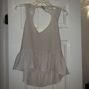 Tobi beige fitted lace tank